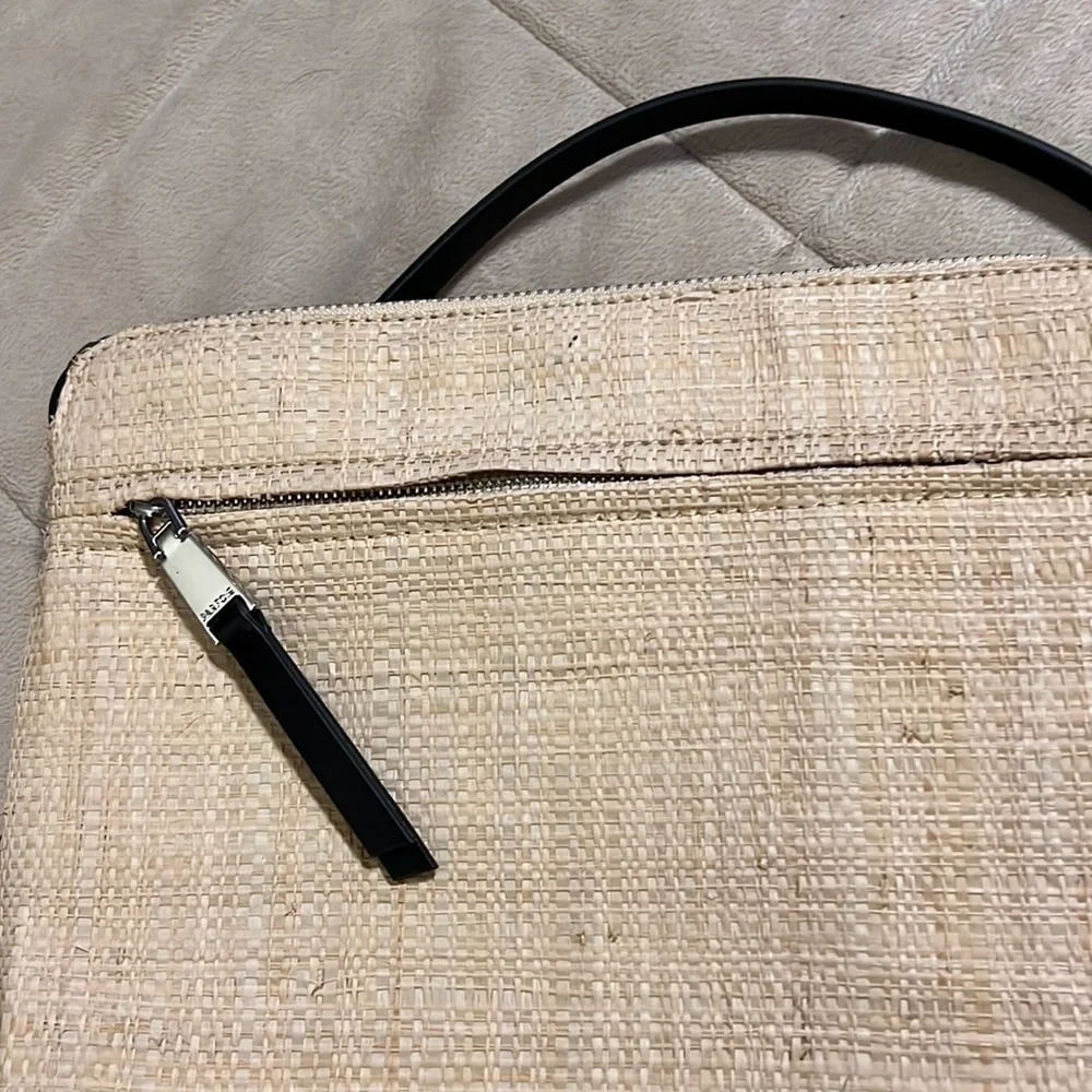 PAROIS Jute CrossBody Purse with Black Leather‎ Strap